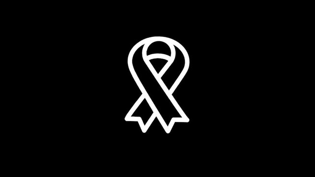 Simple white ribbon icon on a black background, symbolizing awareness and support