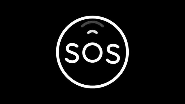 White SOS signal icon with radio waves on a black background