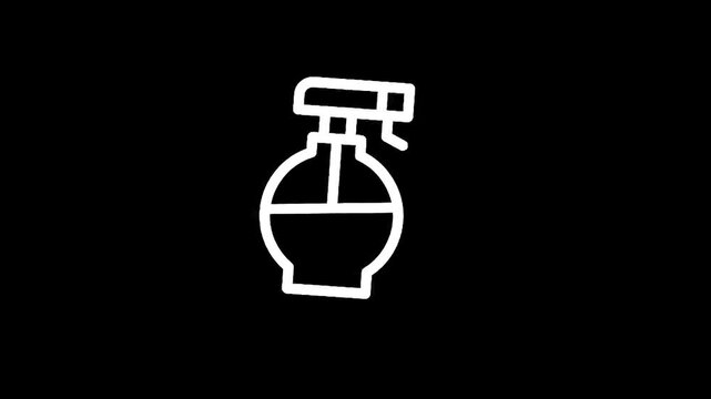 Simple white line art icon of a spray bottle on a black background