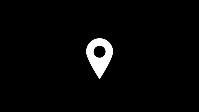 Map pointer icon set with pin symbols for navigation and location markers. GPS location pointer animated with radio wave, location pointer, pin icon on black background.