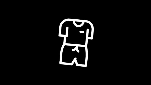Simple white outline of a t-shirt and shorts on a black background