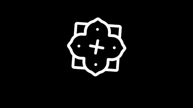 Abstract white geometric symbol with a cross in the center on a black background