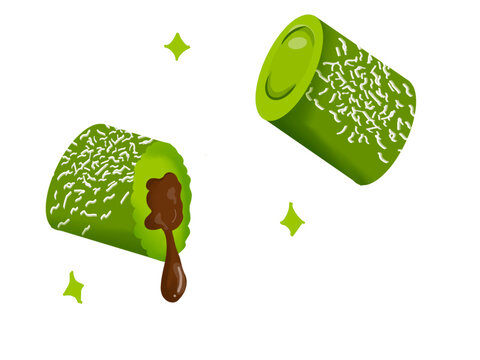 Traditional Indonesian Putu Bambu Cake with Melted Palm Sugar Filling, Steamed Bamboo Rice Cake Illustration