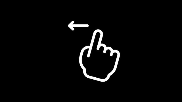 White hand cursor icon indicating a swipe left gesture on a black background
