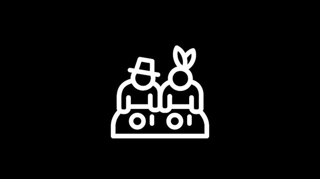 Stylized line art icon of two figures, one wearing a hat and the other with bunny ears
