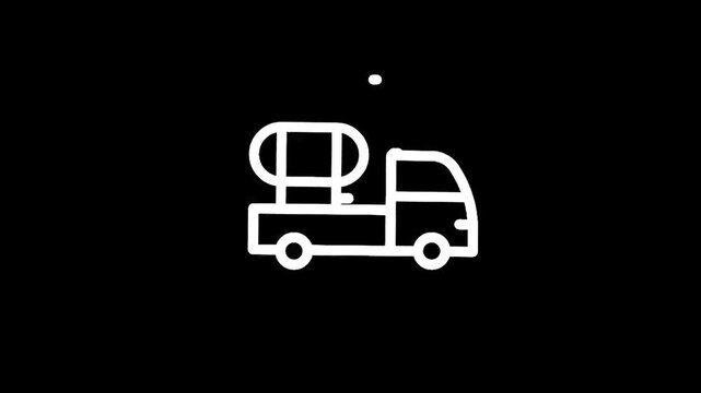 Simple line art icon of a truck carrying a large cylindrical tank on its flatbed