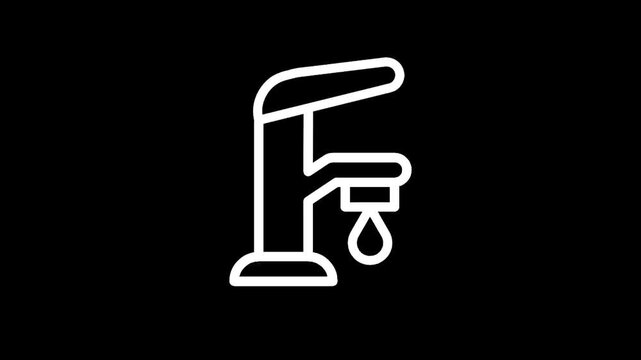 Modern minimalist white faucet icon on a solid black background for design