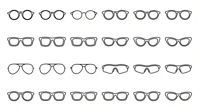A stylish grid of eyeglass frames, symbolizing vision, fashion, and identity, celebrating round, oval, rectangular, cat‑eye, and aviator designs as timeless accessories of self‑expression.