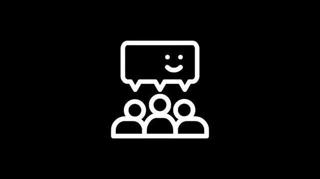 Group of people listening to a positive message or idea represented by a speech bubble with a smiley face