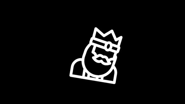 Stylized king with a crown and beard, depicted in a simple white outline on a black background