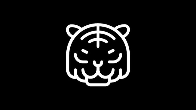 Stylized white tiger face icon with stripes on a black background