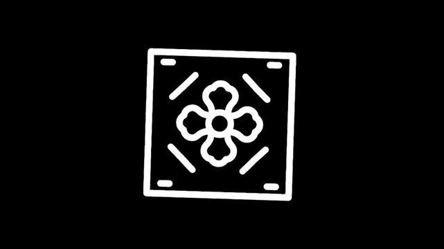 Simple hand-drawn icon of a four-petal flower inside a square frame