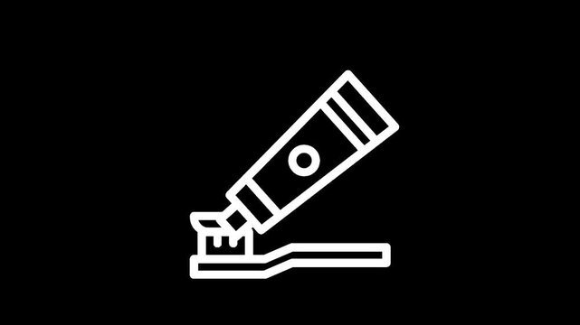 Simple line art icon of a toothbrush with toothpaste and a tube of toothpaste