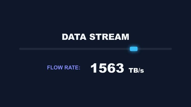 Data transfer rate display, increasing flow rate from zero to high speed, seamless loop, symbolizing data transmission and technology
