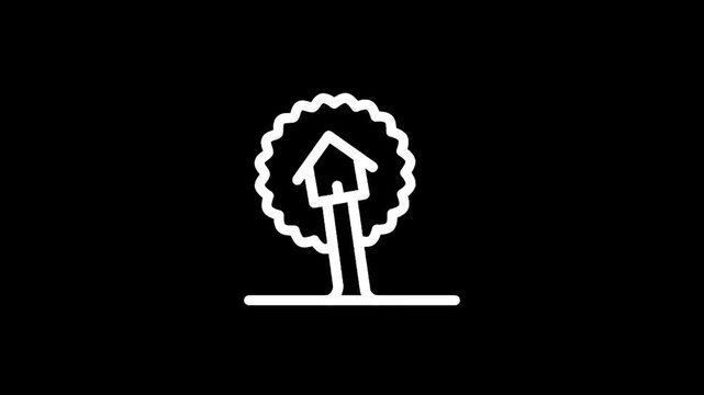 Minimalist white line art of a tree with a birdhouse on a black background