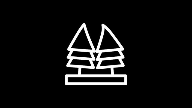 Simple line art icon of two stylized pine trees on a black background
