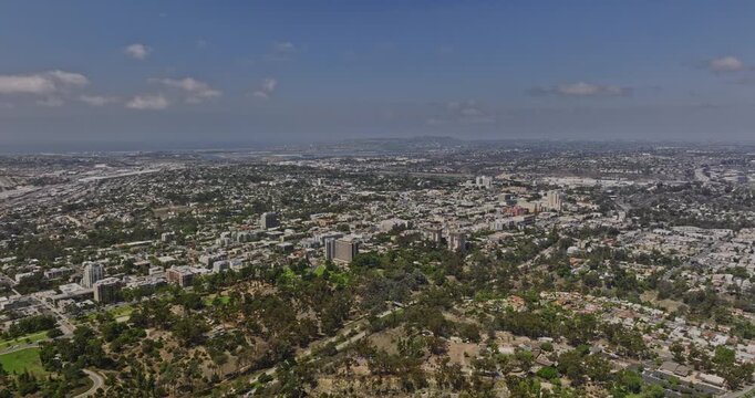 San Diego California Aerial v76 panoramic view above balboa park capturing across hilly neighborhoods, airport, downtown cityscape and coronado north island - Shot with Mavic 3 Cine - September 2022