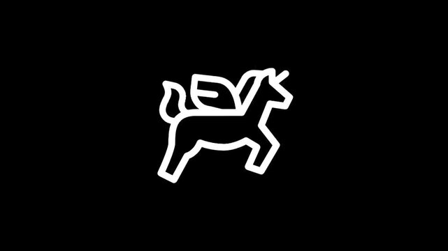Minimalist white outline of a winged unicorn on a black background