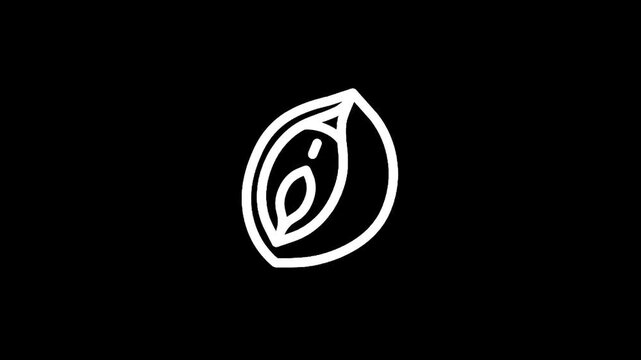 Minimalist white outline of a stylized fruit or seed on a black background