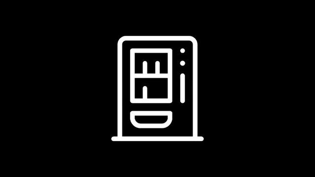 Simple white line art icon of a vending machine on a black background