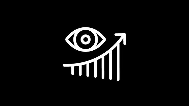 Eye icon above rising bar graph with upward arrow, representing growth and vision