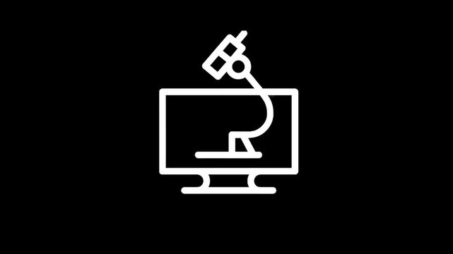 Digital microscope icon on computer screen representing scientific research and analysis
