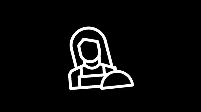 Simple white line icon of a server holding a covered dish on a black background