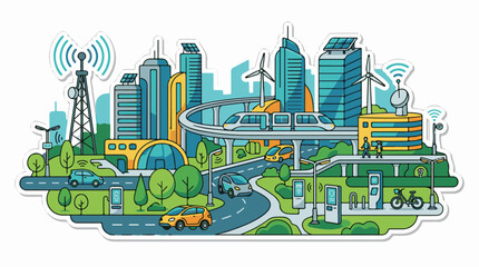 Fototapeta premium Futuristic city illustration with clean energy smart transport and connectivity