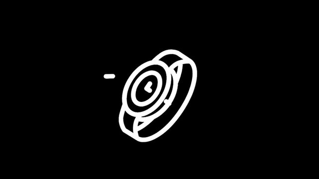 Minimalist white line art icon of a wristwatch on a black background