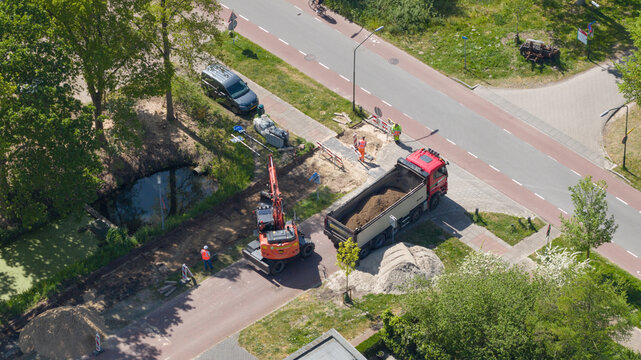 Heiloo, North Holland, Netherlands - 05 May 2026: Aerial view of Electricity Grid Expansion and Upgrade Works