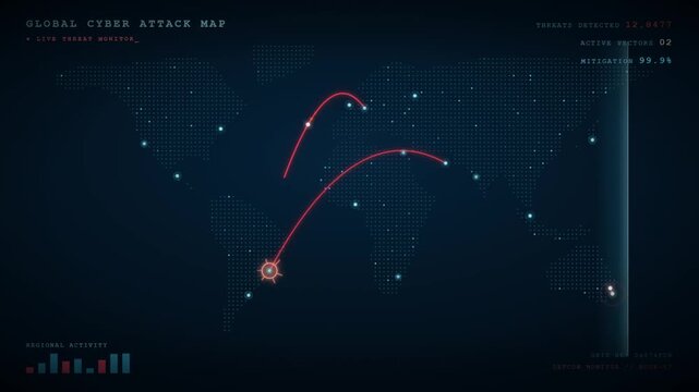 Global cyber attack map interface with digital threat monitoring and network scanning