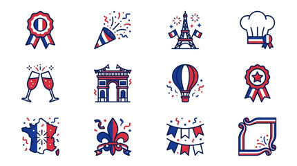 Collection of French National Holiday Icons and Symbols. © Slamet