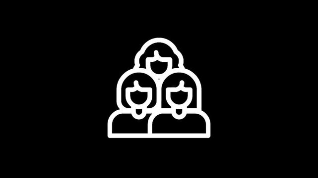 Stylized icon of three women standing together, representing teamwork and community