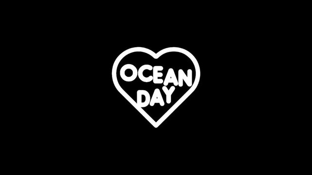 White heart with text Ocean Day on black background, simple graphic design