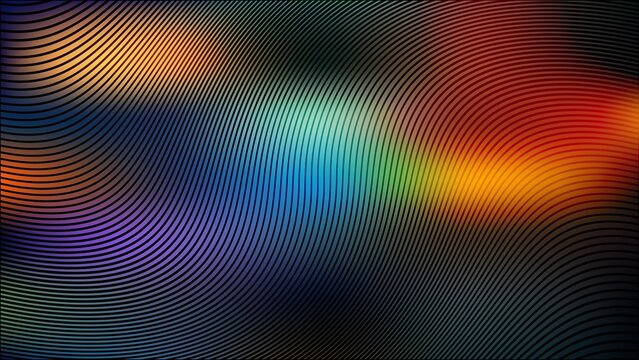 Abstract digital background with colorful moire pattern and wavy lines in dark space