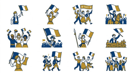 Fototapeta premium People Waving French Flags Celebrating National Holiday.