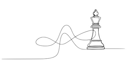 Minimalist chess king illustration with continuous line art and abstract curve © Lailai