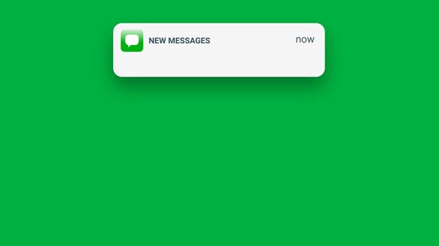 New Message Notification Pop-Up Animation on an transparent Green Screen background, Modern Chat Alert UI Motion Design Template