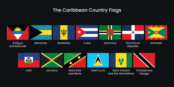 Caribbean flags vibrant display element vector set