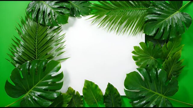 Realistic top-view of lush green plants with a central white space.