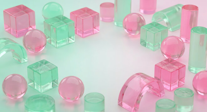 Surreal Neon Jelly Blocks with Pastel Gradient Background for Product Mockup