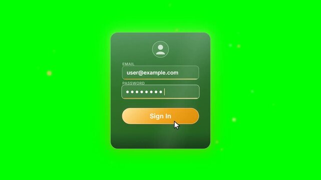User typing email and password into website login interface on chroma key green screen