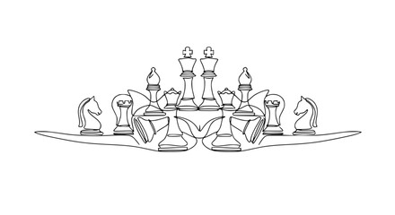 Minimalist Chess Pieces Line Art - Strategic Game Concept © Mam