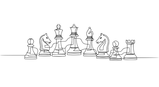 Continuous Line Drawing of Chess Pieces Set: Strategy, Game, Competition, Intellectual