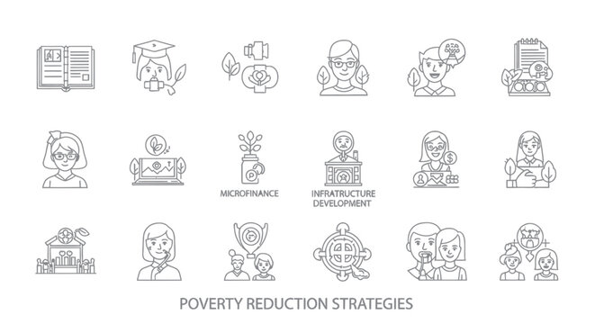 Poverty Reduction Strategies Icon Set