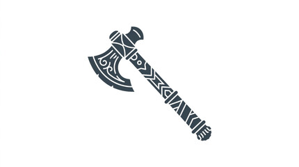 Ancient Viking Battle Axe with Ornate Decorations. © Wazakunf