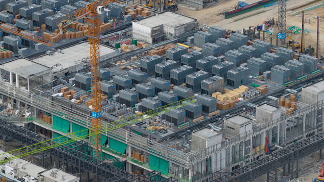Khlong Tamru, Chon Buri, Thailand - 11 March 2026: Aerial view of Construction of Massive Hyperscale Data Center in Thailand