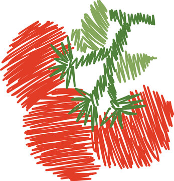 Set of hand drawn tomatoes, scibble style, embroidery style, stitched illustration, drawing doodle vector illustration. For product, food packaging, grocery, menus, branding social media, pattern