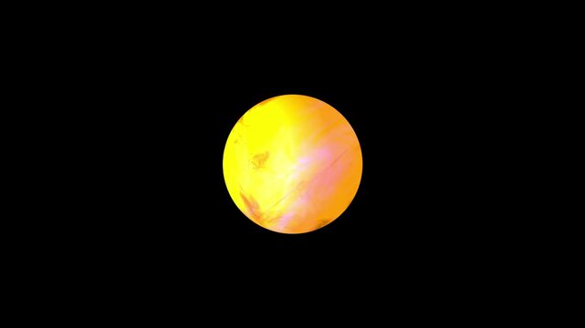 Abstract rotating orange liquid planet loop on solid black background