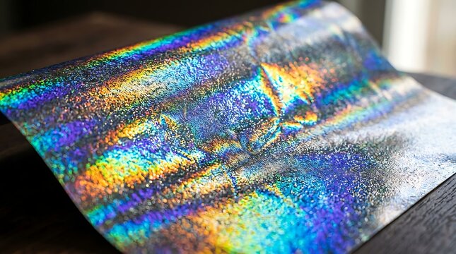 Holographic foil sheet with rainbow colors.